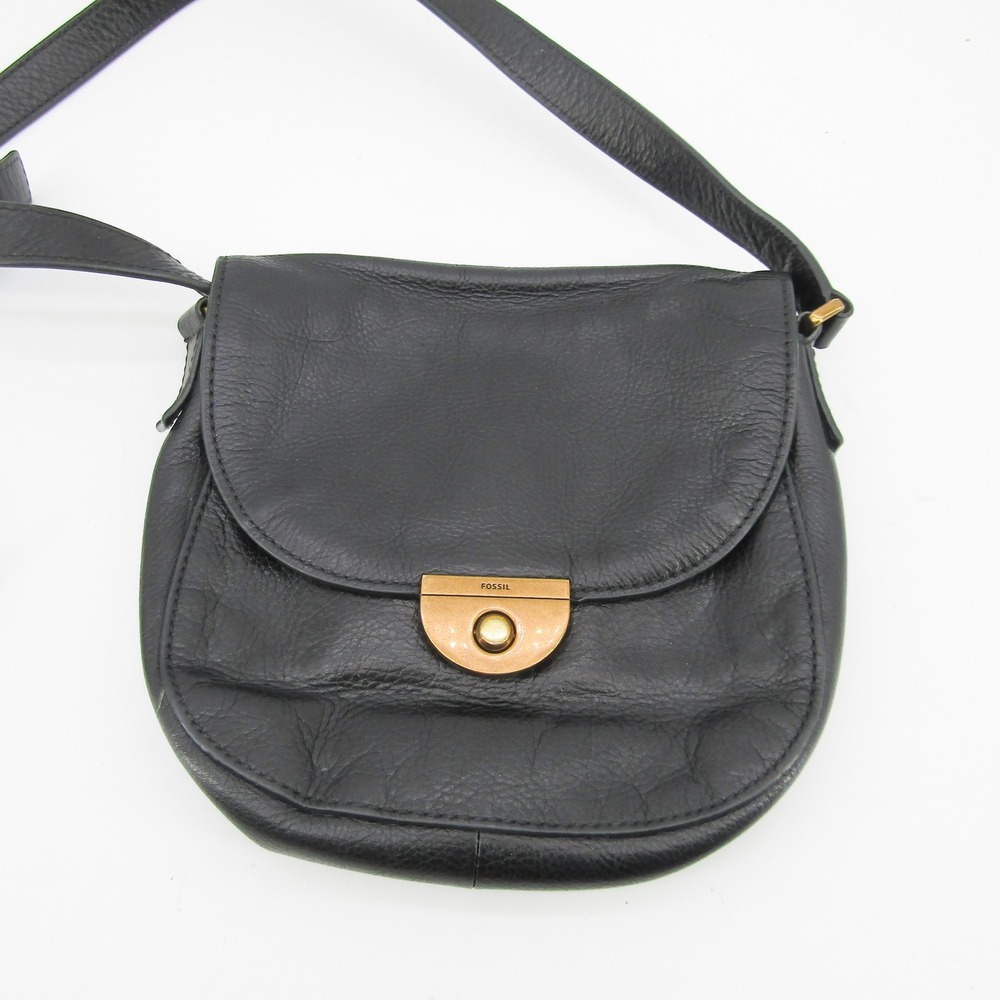 Fossil Black Leather Crossbody Saddle Bag Turnlock Flap Purse ZB5403